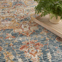 Sahar Traditional Silk Look Rug Ivory Blue 