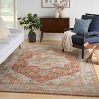 Sahar Traditional Silk Look Rug Ivory Multicolour 