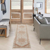 Sahar Traditional Silk Look Rug Ivory Rust 