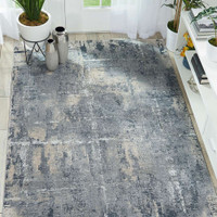 Rustic Textures RUS06 Grey Beige Abstract Rug Runner