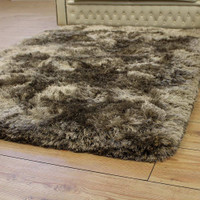 Ultra Thick Plush Shaggy Rug Taupe Beige Circle