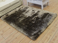 Ultra Thick Plush Shaggy Rug Taupe Beige Circle