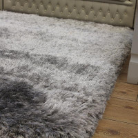 Ultra Thick Plush Shaggy Rug Silver Circle