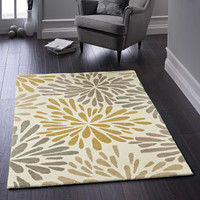 Origins Flowerburst Wool Rug Grey Yellow