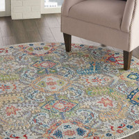 Traditional Ankara Global ANR12 Grey Multi Rug Circle