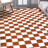 Snug Super Soft Shaggy Rug Checks Terracotta