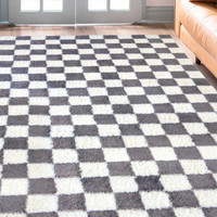Snug Super Soft Shaggy Rug Checks Lilac