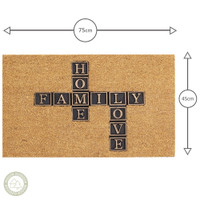 Home Family Love Crossword Coir Natural Brown Doormat