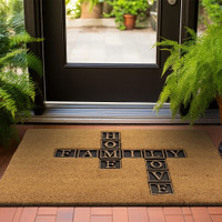 Home Family Love Crossword Coir Natural Brown Doormat