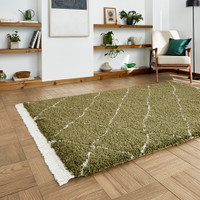 Boho 5413 Green Berber Shaggy Moroccan Rug Runner