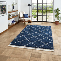 Boho 5413 Navy Berber Shaggy Moroccan Rug Runner