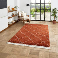 Boho 5413 Rust Red Berber Shaggy Moroccan Rug Runner