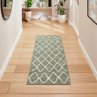 Coral Green Berber Modern Washable Rug Runner