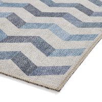 Coral Blue Geometric Waves Washable Rug Runner