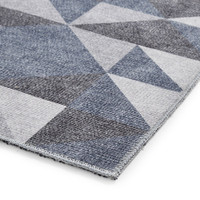 Coral Blue Grey Geometric Washable Rug Runner