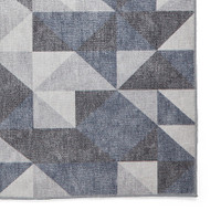 Coral Blue Grey Geometric Washable Rug