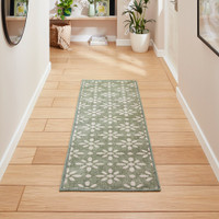 Coral Green Modern Geometric Washable Rug Runner