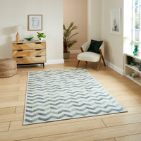 Coral Green Geometric Waves Washable Rug