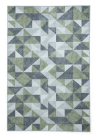 Coral Green Grey Geometric Washable Rug