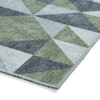 Coral Green Grey Geometric Washable Rug