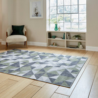 Coral Green Grey Geometric Washable Rug