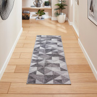 Coral Grey Geometric Washable Rug Runner