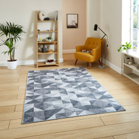 Coral Grey Geometric Washable Rug