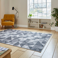 Coral Grey Geometric Washable Rug