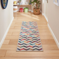 Coral Multi Geometric Waves Washable Rug Runner