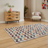 Coral Multi Geometric Waves Washable Rug
