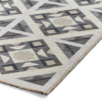 Victoria Grey Beige Diamonds Geo Washable Rug