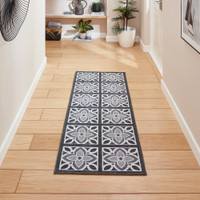 Victoria Grey Floral Washable Rug Runner