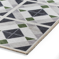 Victoria Grey Green Diamonds Washable Rug Runner