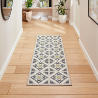 Victoria Grey Yellow Diamonds Geo Washable Rug