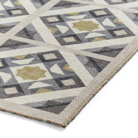Victoria Grey Yellow Diamonds Geo Washable Rug