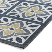 Victoria Grey Yellow Floral Washable Rug