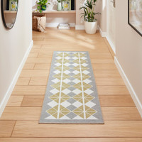 Victoria Grey Yellow Modern Diamonds Washable Rug Runner