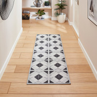 Victoria Light Grey Diamonds Washable Rug Runner