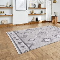Whisper Grey Modern Diamonds Washable Rug