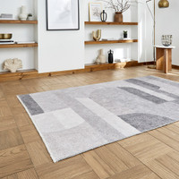 Whisper Grey Modern Geo Washable Rug
