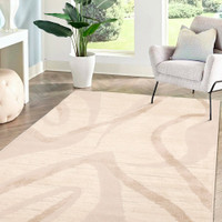 Ava Wave Cream Rug in a living room