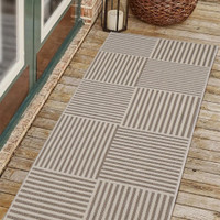 County Multi Stripe Natural Rug Runner on decking