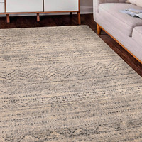 Freya Linezag Grey Rug in a living room