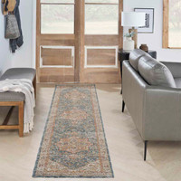 Sahar Traditional Silk Look Rug Ivory Blue Runner
