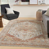 Sahar Traditional Silk Look Rug Ivory Rust Runner