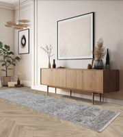 Jasper JA01 Blue Silky Traditional Fringe Rug Runner