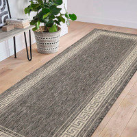 Flatweave Gel Greek Key Steel Grey Rug Runner