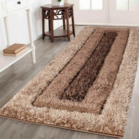 bronze shaggy rug runner in a hallway
