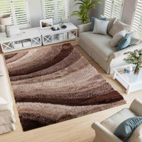 bronze shaggy rug in a living room