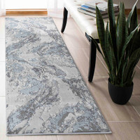 Emperor Picasso Modern Abstract Silver Rug Runner